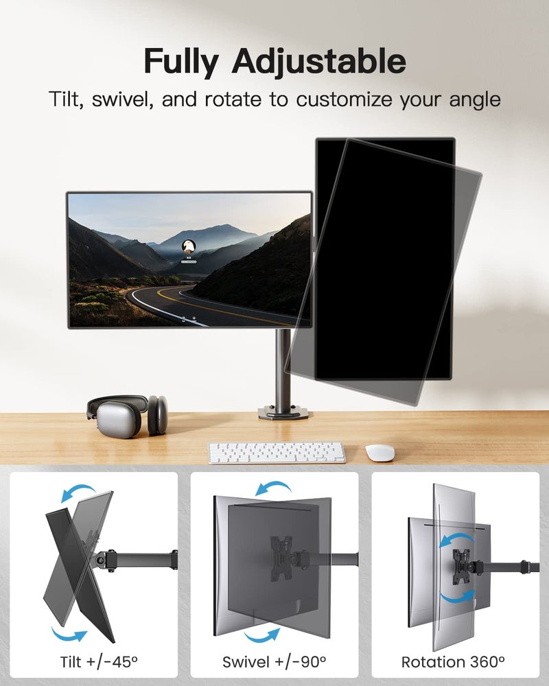 HUANUO Dual Monitor Mount for 2 Monitors up to 30 inches, Heavy Duty Dual Monitor Stand Holds up to 22 lbs, Dual Monitor Arm with Height Adjustable Tilt Swive Rotate, VESA Hole 75mm or 100mm - Image 3